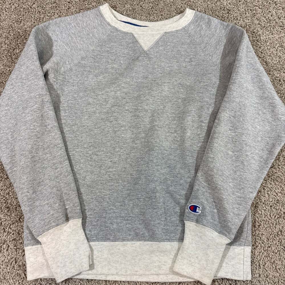 Champion Crewneck Sweatshirt Womens Small Gray Sleeve Logo Pullover Casual EUC